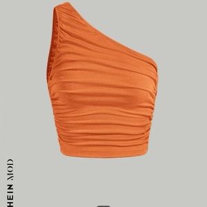 One shoulder orange top